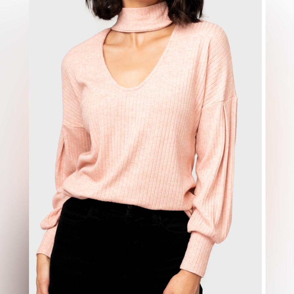 Cut Out Mock Neck Blouson Sweater